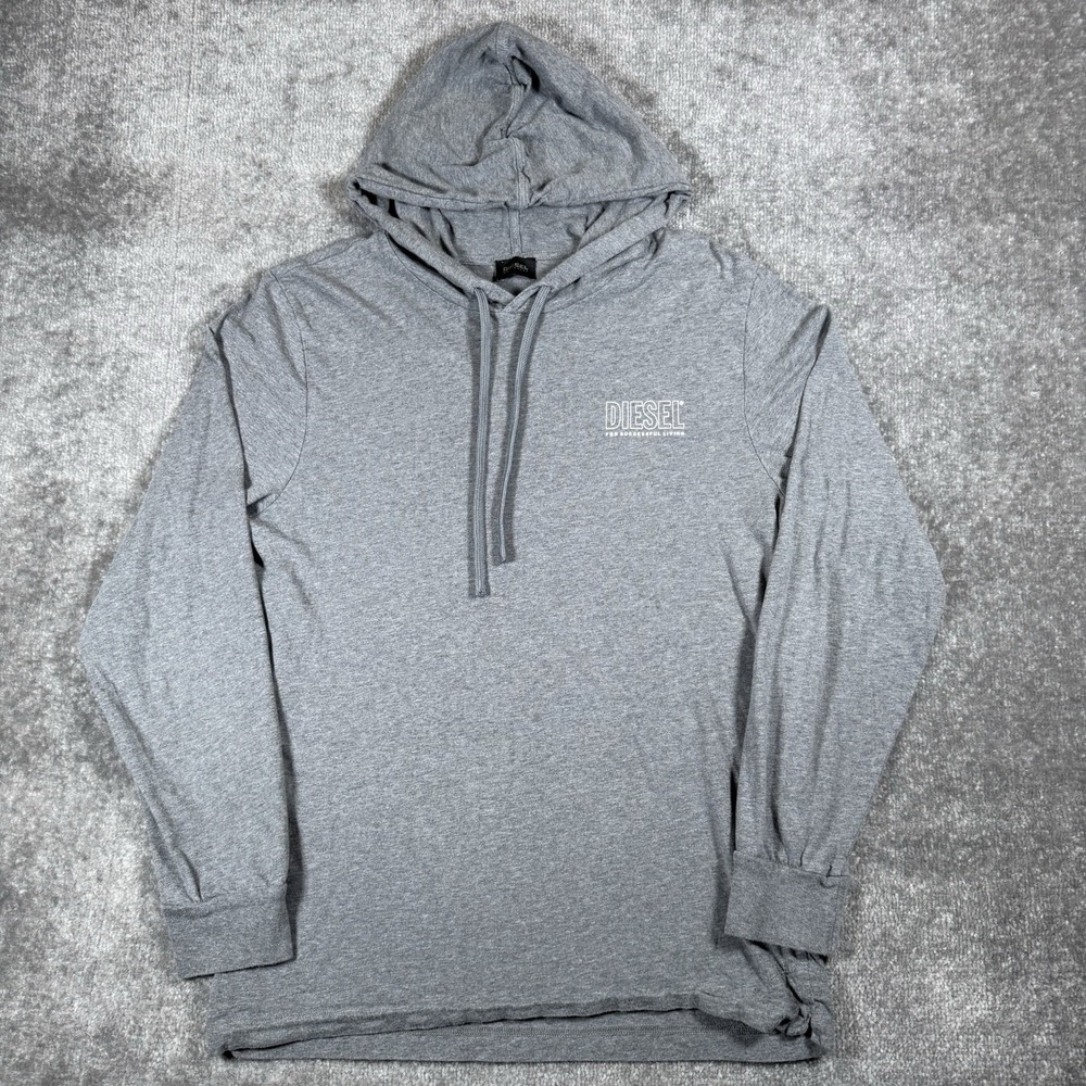 Diesel Hoodie Men's Small Gray Long Sleeve Pullover Lightweight Cotton Logo